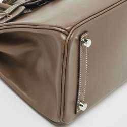 Hermes Etoupe Tadelakt Leather Palladium Finish Birkin 25 Bag