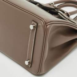 Hermes Etoupe Tadelakt Leather Palladium Finish Birkin 25 Bag