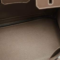 Hermes Etoupe Tadelakt Leather Palladium Finish Birkin 25 Bag
