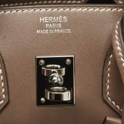Hermes Etoupe Tadelakt Leather Palladium Finish Birkin 25 Bag