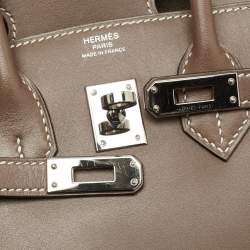 Hermes Etoupe Tadelakt Leather Palladium Finish Birkin 25 Bag