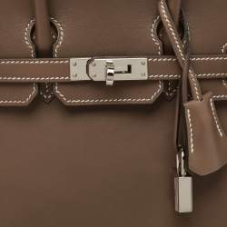 Hermes Etoupe Tadelakt Leather Palladium Finish Birkin 25 Bag