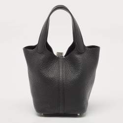 مملوكة مسبقًا Hermes Noir Taurillon Clemence Leather Picotin Lock 18 Bag