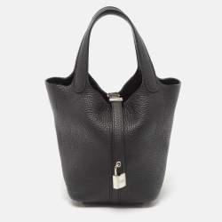 مملوكة مسبقًا Hermes Noir Taurillon Clemence Leather Picotin Lock 18 Bag