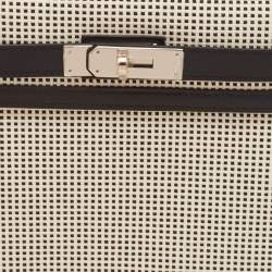 Hermes Noir/Ecru/Blanc Toile Quadrille and Swift Leather Palladium Finish Kelly Sellier 28 Bag