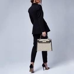 Hermes Noir/Ecru/Blanc Toile Quadrille and Swift Leather Palladium Finish Kelly Sellier 28 Bag
