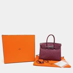 Hermes Violet Ostrich Leather Palladium Finish Birkin 30 Bag