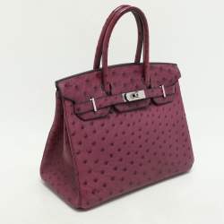 Hermes Violet Ostrich Leather Palladium Finish Birkin 30 Bag
