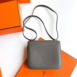 Hermes Tin Grey Epsom Leather Constance 19 Shoulder Bag