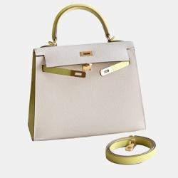 Hermes Milk White and Lemon Yellow Epsom Leather Brushed Kelly 25