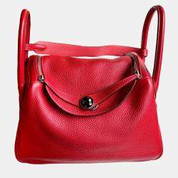 Hermes Red Clemence Leather Lindy 30 Shoulder Bag