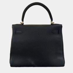 Hermes Black Clemence Leather Kelly 28 Top Handle Bag
