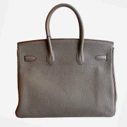 Hermes Etain Grey Togo and Lizard Leather Birkin 35 Top Handle Bag
