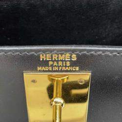 Pre Owned Hermes Black Box Calf Leather Kelly Sellier 28 Tote Bag