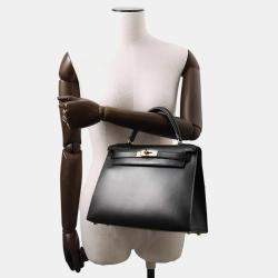 Pre Owned Hermes Black Box Calf Leather Kelly Sellier 28 Tote Bag