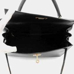 Pre Owned Hermes Black Box Calf Leather Kelly Sellier 28 Tote Bag