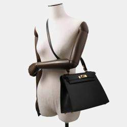 Pre Owned Hermes Black Box Calf Leather Kelly Sellier 28 Tote Bag
