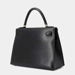 Pre Owned Hermes Black Box Calf Leather Kelly Sellier 28 Tote Bag