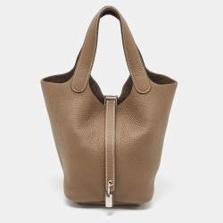 Hermes Etoupe Grey Taurillon Clemence Leather Picotin Lock 18 Bag