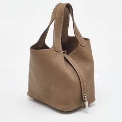 Hermes Etoupe Grey Taurillon Clemence Leather Picotin Lock 18 Bag