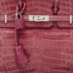 Hermes Rose Tyrien Shiny Niloticus Crocodile Palladium Finish Birkin 25 Bag