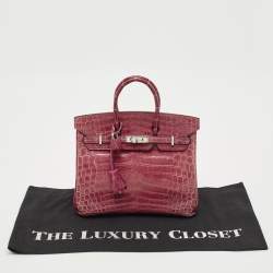 Hermes Rose Tyrien Shiny Niloticus Crocodile Palladium Finish Birkin 25 Bag