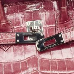 Hermes Rose Tyrien Shiny Niloticus Crocodile Palladium Finish Birkin 25 Bag