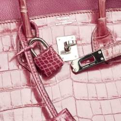 Hermes Rose Tyrien Shiny Niloticus Crocodile Palladium Finish Birkin 25 Bag