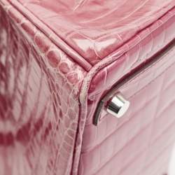 Hermes Rose Tyrien Shiny Niloticus Crocodile Palladium Finish Birkin 25 Bag