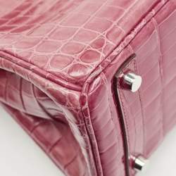 Hermes Rose Tyrien Shiny Niloticus Crocodile Palladium Finish Birkin 25 Bag
