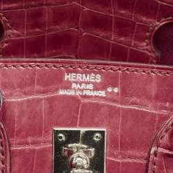 Hermes Rose Tyrien Shiny Niloticus Crocodile Palladium Finish Birkin 25 Bag