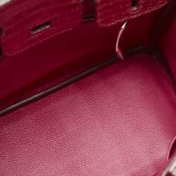 Hermes Rose Tyrien Shiny Niloticus Crocodile Palladium Finish Birkin 25 Bag
