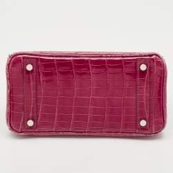 Hermes Rose Tyrien Shiny Niloticus Crocodile Palladium Finish Birkin 25 Bag