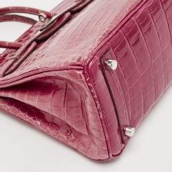 Hermes Rose Tyrien Shiny Niloticus Crocodile Palladium Finish Birkin 25 Bag