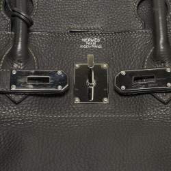 Hermes Graphite Taurillon Clemence Leather Palladium Finish JPG Shoulder Birkin 42 Bag