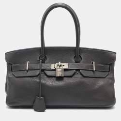 Hermes Graphite Taurillon Clemence Leather Palladium Finish JPG Shoulder Birkin 42 Bag