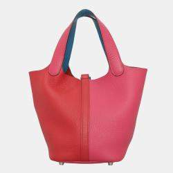 Hermes Rouge de Coeur, Rose Extreme & Bleu Zanzibar Clemence Leather Picotin Lock 18 Bag