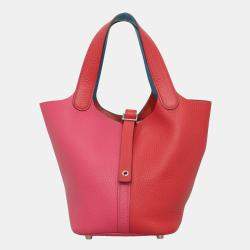 Hermes Rouge de Coeur, Rose Extreme & Bleu Zanzibar Clemence Leather Picotin Lock 18 Bag