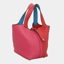 Hermes Rouge de Coeur, Rose Extreme & Bleu Zanzibar Clemence Leather Picotin Lock 18 Bag