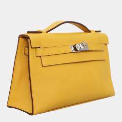 Hermes Jaune d'Or Swift Calfskin Leather Kelly Pochette Clutch Bag