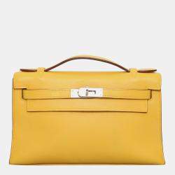 Hermes Jaune d'Or Swift Calfskin Leather Kelly Pochette Clutch Bag