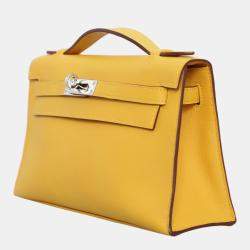 Hermes Jaune d'Or Swift Calfskin Leather Kelly Pochette Clutch Bag