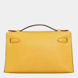 Hermes Jaune d'Or Swift Calfskin Leather Kelly Pochette Clutch Bag