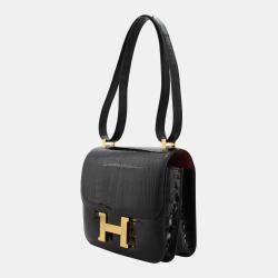 Hermes Noir & Rouge H Alligator Leather Verso Constance 24 Shoulder Bag