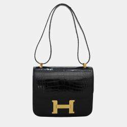 Hermes Noir & Rouge H Alligator Leather Verso Constance 24 Shoulder Bag