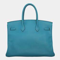 مملوكة مسبقًا Hermes Turquoise Swift Calfskin Birkin 35 Top Handle Bag
