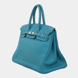 مملوكة مسبقًا Hermes Turquoise Swift Calfskin Birkin 35 Top Handle Bag