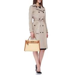 Hermes Natural Barenia Leather and Toile Canvas Gold Hardware Kelly Sellier 32 Bag