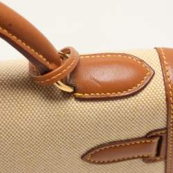 Hermes Natural Barenia Leather and Toile Canvas Gold Hardware Kelly Sellier 32 Bag