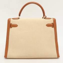 Hermes Natural Barenia Leather and Toile Canvas Gold Hardware Kelly Sellier 32 Bag